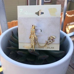 Gold Dog Walking Schnauzer Rhinestone Brooch Pin